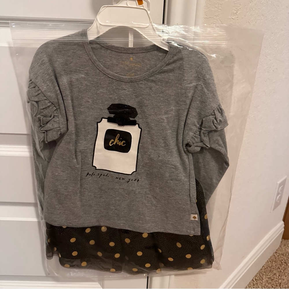 Kate Spade Gray Long Sleeve Tee with Chic Perfume Graphic